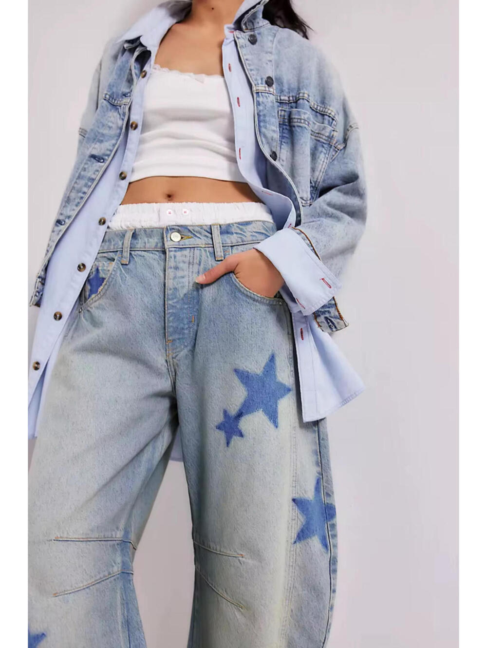 NWT BARREL Y2K SZ M Streetwear High Rise Slouchy Ankle Cropped Denim Star Jeans - Picture 2 of 7